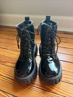 Patent Platform Combat Boots - Black